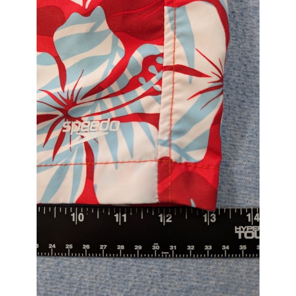 Speedo Mens Red Tropical Hibiscus Floral Swim Trunks XXL Mesh Liner Board Shorts - Picture 8 of 8
